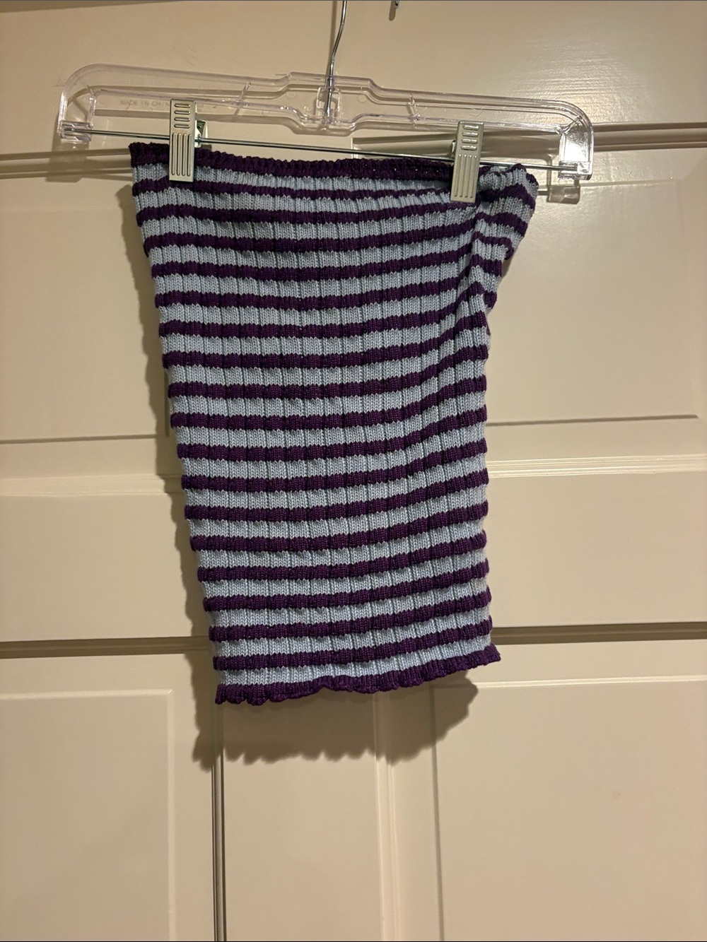 Striped Ribbed Tube Top - Purple & Light Blue